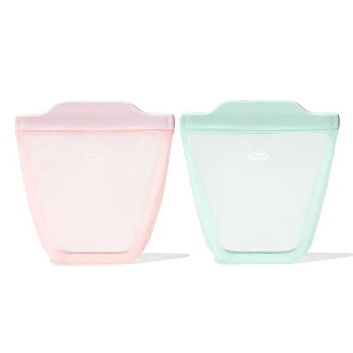 Tot Silicone Reusable Bag - 2-Piece Stand-Up Cup Set - Opal & Blossom